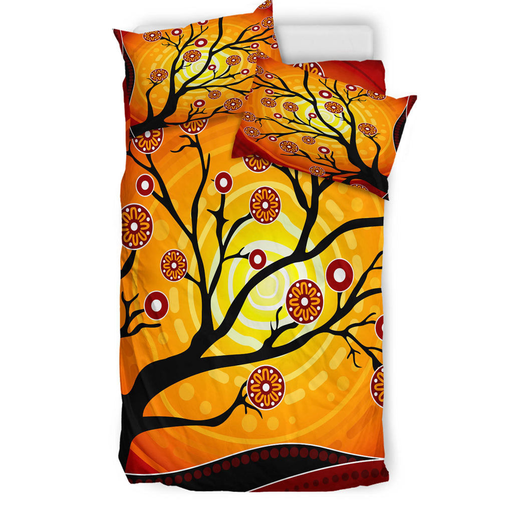 Australia Indigenous Bedding Set - Tree on the hill aboriginal inspired - Vibe Hoodie Shop