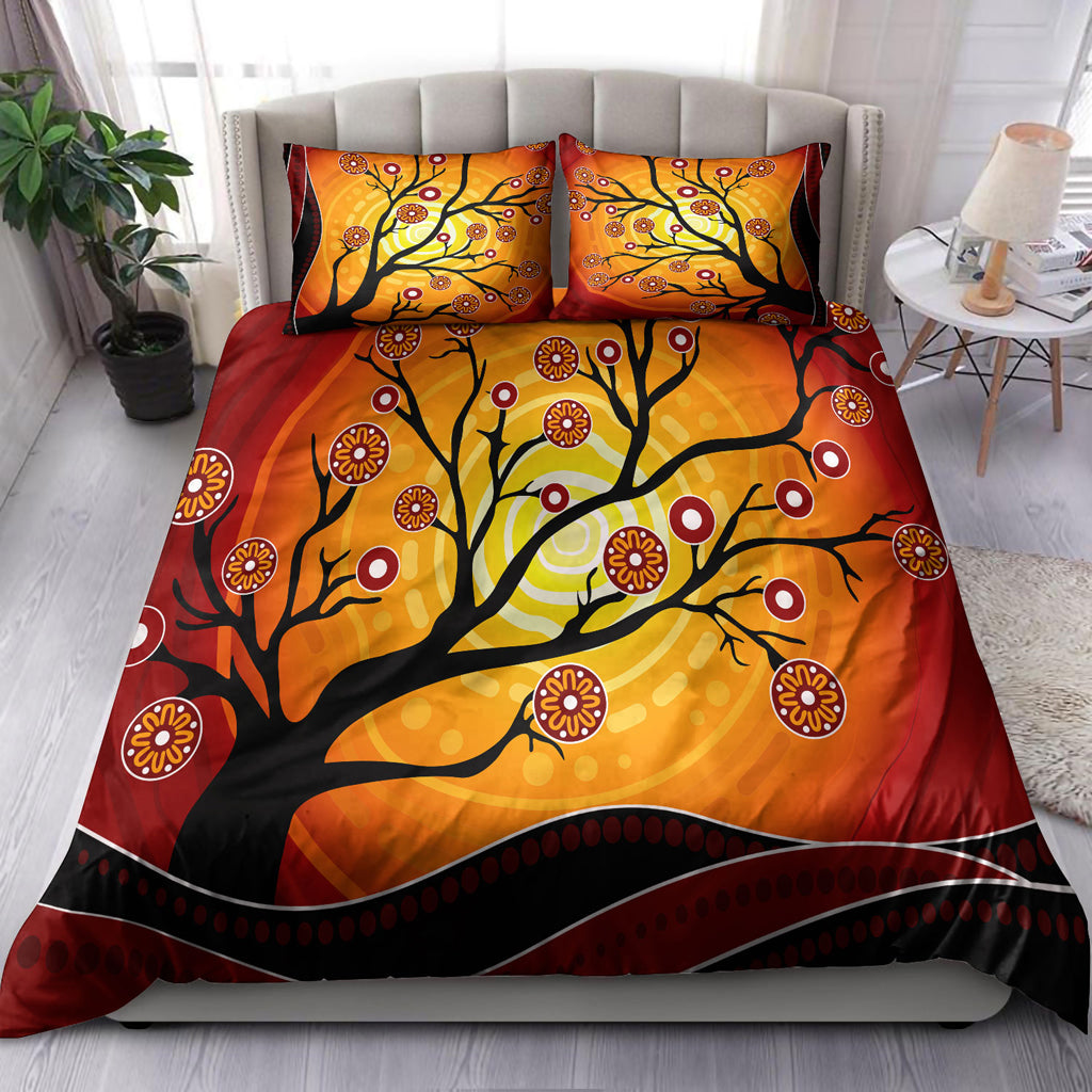 Australia Indigenous Bedding Set - Tree on the hill aboriginal inspired - Vibe Hoodie Shop