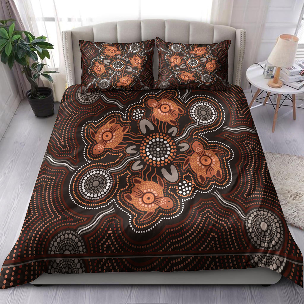 Australia Indigenous Bedding Set - Turtle Art Aboriginal Inspired - Vibe Hoodie Shop