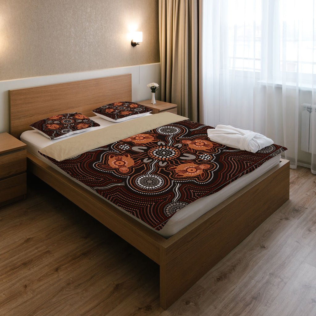 Australia Indigenous Bedding Set - Turtle Art Aboriginal Inspired - Vibe Hoodie Shop