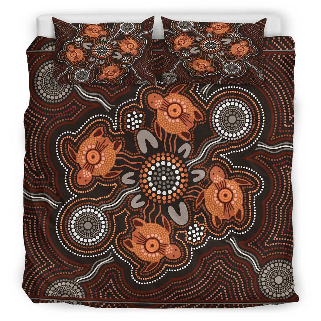 Australia Indigenous Bedding Set - Turtle Art Aboriginal Inspired - Vibe Hoodie Shop