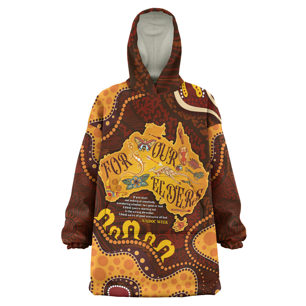 Australia Naidoc Week Wearable Blanket Hoodie - Custom For Our Elders Naidoc Quotes Aboriginal Inspired Land Wearable Blanket Hoodie - Vibe Hoodie Shop