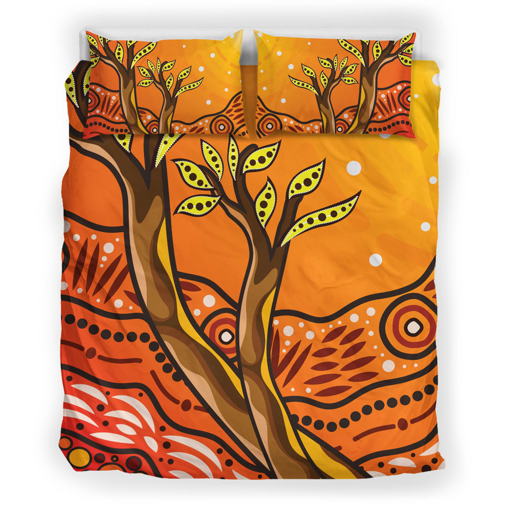 Australia Aboriginal Inspired Bedding Set - Aboriginal Boab Tree Vector Painting Aboriginal Art Bedding Set - Vibe Hoodie Shop