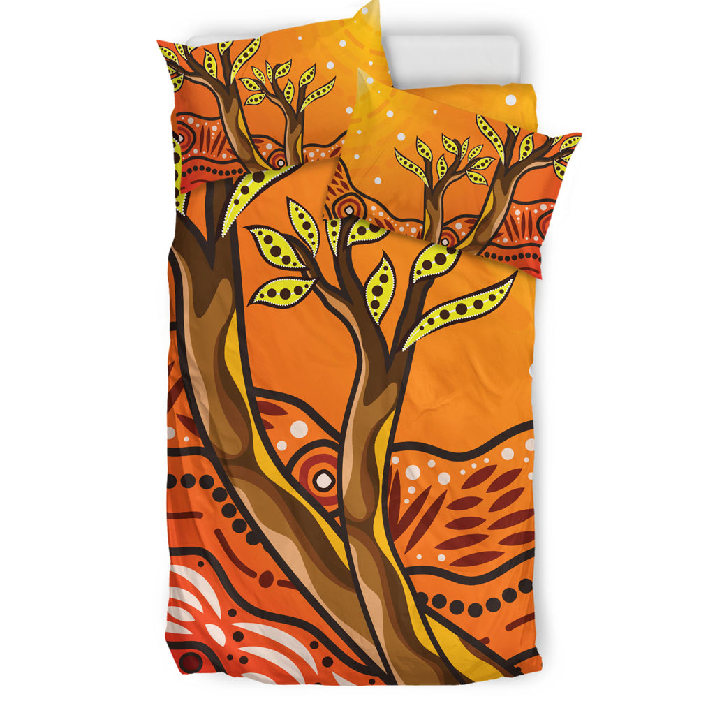Australia Aboriginal Inspired Bedding Set - Aboriginal Boab Tree Vector Painting Aboriginal Art Bedding Set - Vibe Hoodie Shop