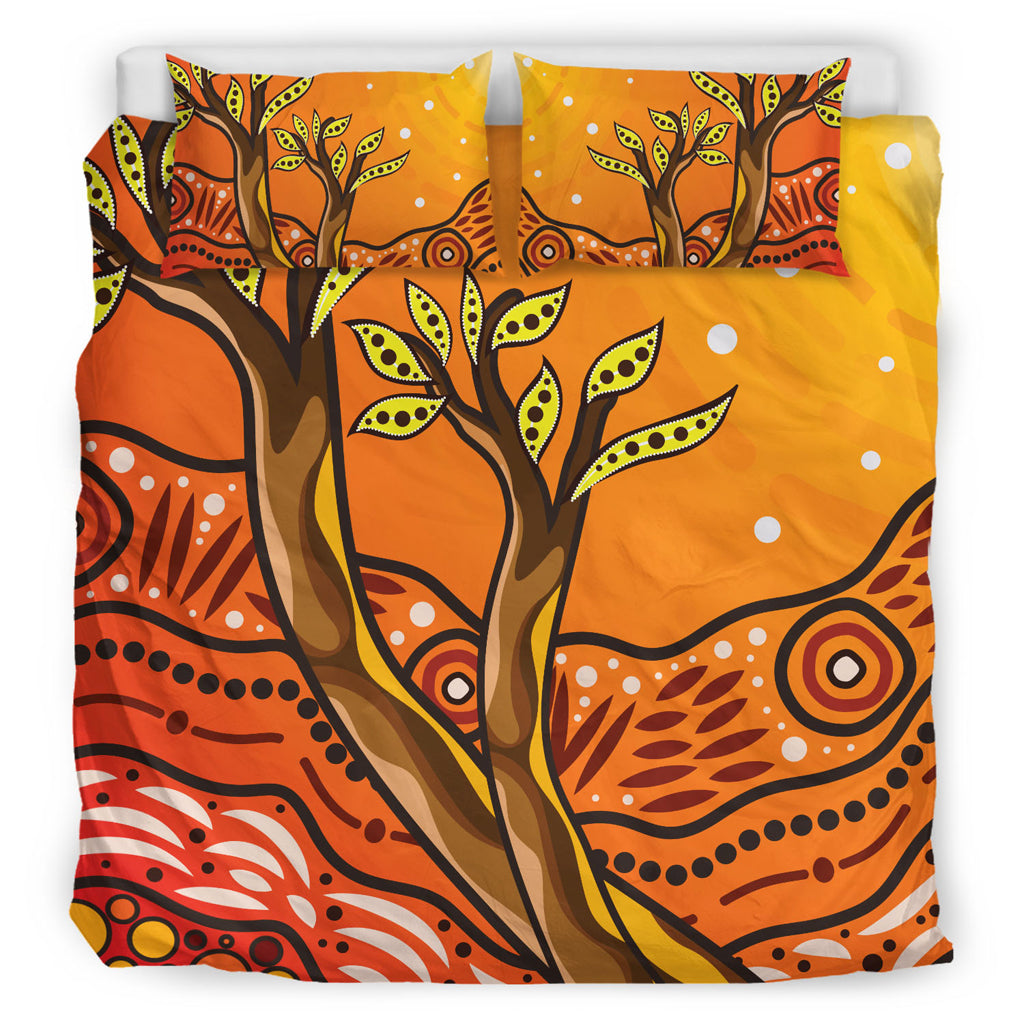 Australia Aboriginal Inspired Bedding Set - Aboriginal Boab Tree Vector Painting Aboriginal Art Bedding Set - Vibe Hoodie Shop