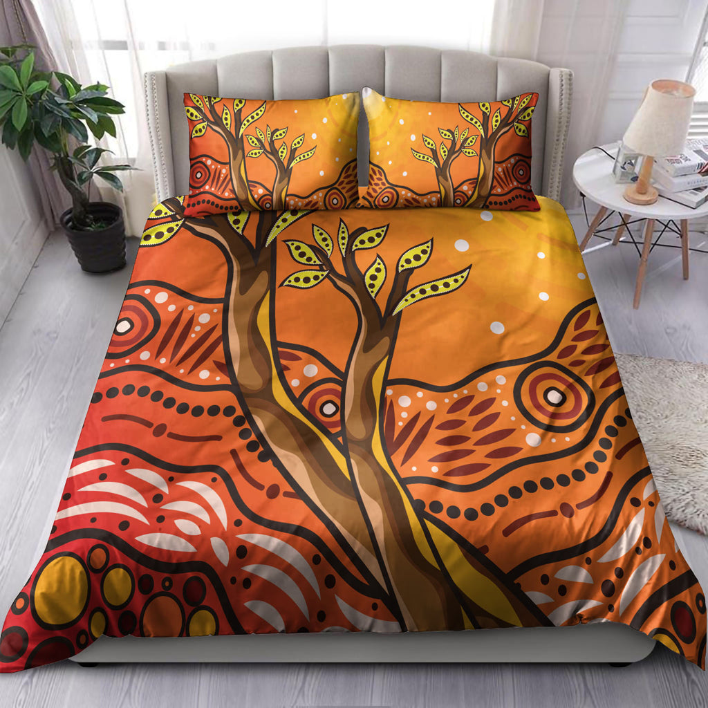 Australia Aboriginal Inspired Bedding Set - Aboriginal Boab Tree Vector Painting Aboriginal Art Bedding Set - Vibe Hoodie Shop