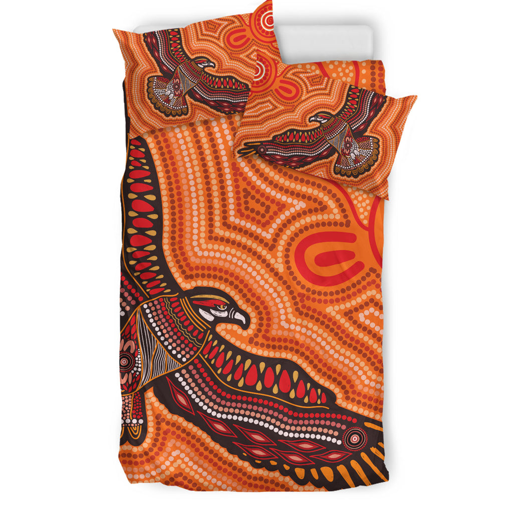 Australia Aboriginal Inspired Bedding Set - Bird Aboriginal Styled Dot Painting Artwork Bedding Set - Vibe Hoodie Shop