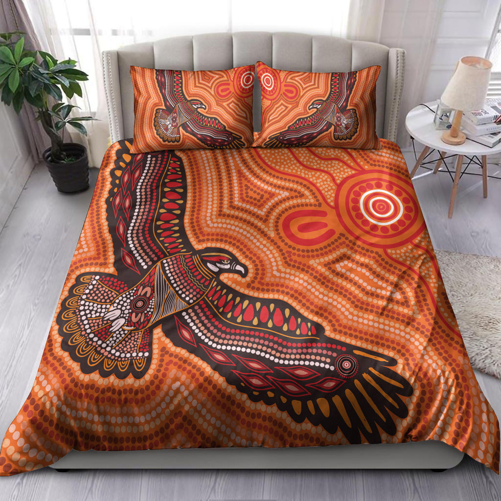 Australia Aboriginal Inspired Bedding Set - Bird Aboriginal Styled Dot Painting Artwork Bedding Set - Vibe Hoodie Shop
