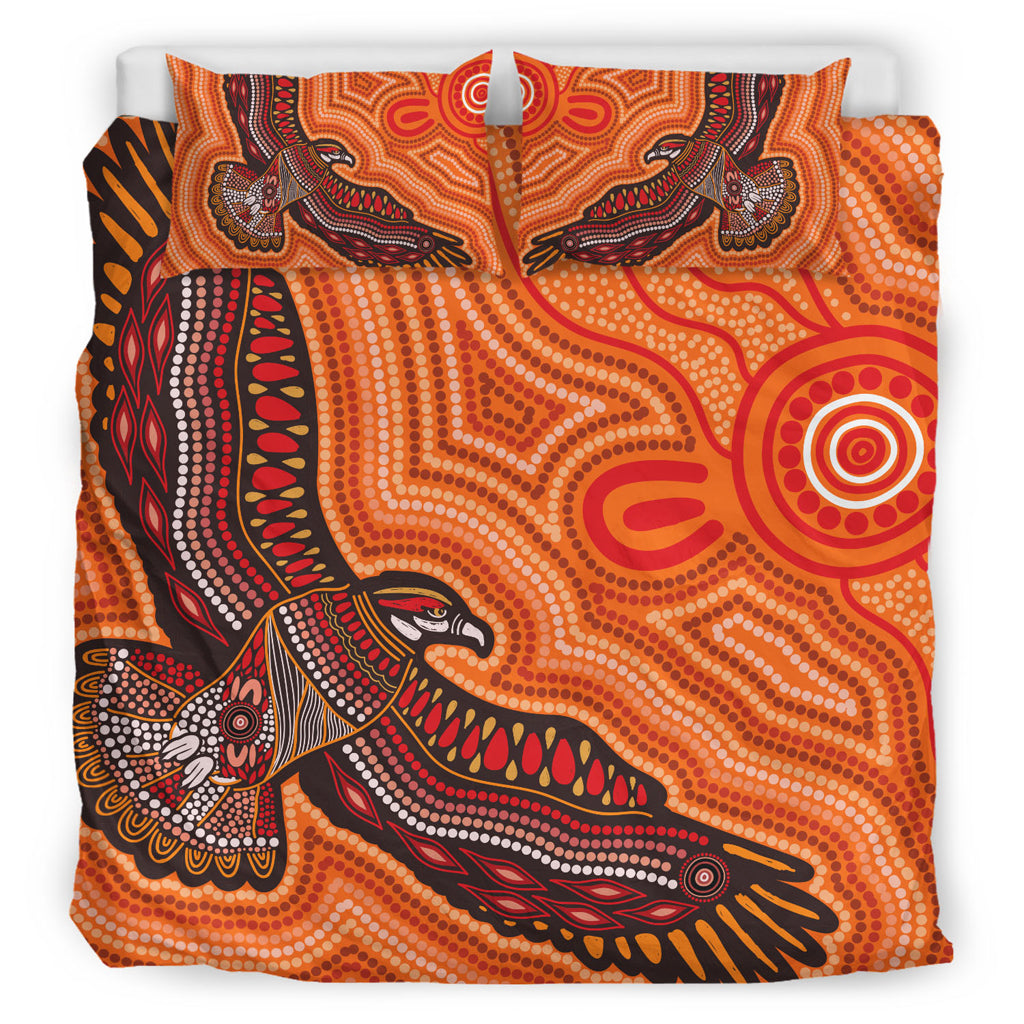 Australia Aboriginal Inspired Bedding Set - Bird Aboriginal Styled Dot Painting Artwork Bedding Set - Vibe Hoodie Shop