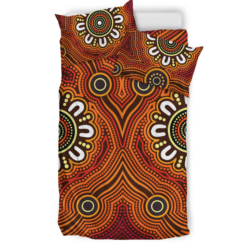 Australia Aboriginal Inspired Bedding Set - Aboriginal Connection Concept Artwork Brown Color - Vibe Hoodie Shop