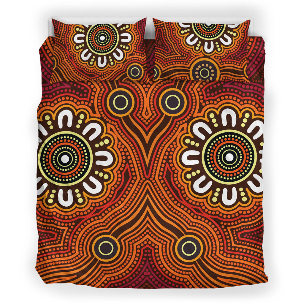 Australia Aboriginal Inspired Bedding Set - Aboriginal Connection Concept Artwork Brown Color - Vibe Hoodie Shop