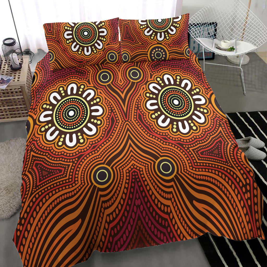 Australia Aboriginal Inspired Bedding Set - Aboriginal Connection Concept Artwork Brown Color - Vibe Hoodie Shop
