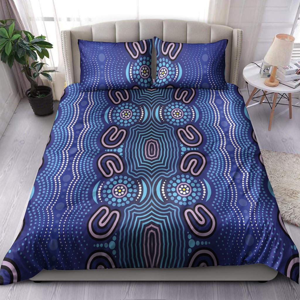 Australia Aboriginal Inspired Bedding Set - Aboriginal Connection Concept Artwork Purple Color - Vibe Hoodie Shop
