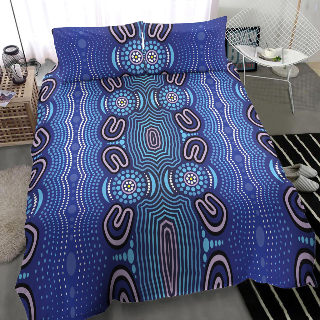 Australia Aboriginal Inspired Bedding Set - Aboriginal Connection Concept Artwork Purple Color - Vibe Hoodie Shop