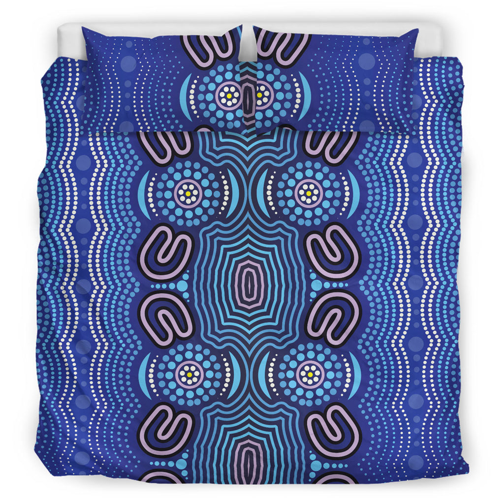 Australia Aboriginal Inspired Bedding Set - Aboriginal Connection Concept Artwork Purple Color - Vibe Hoodie Shop