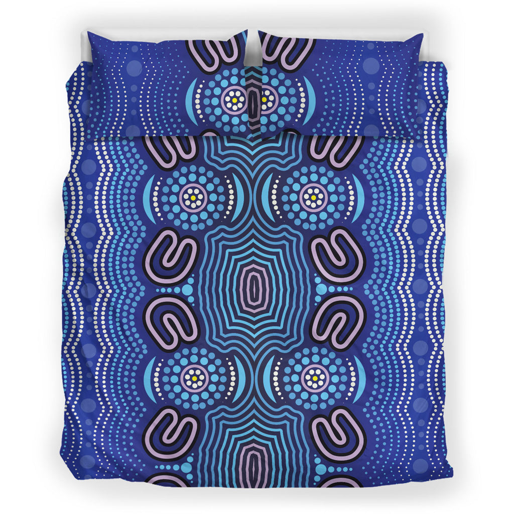 Australia Aboriginal Inspired Bedding Set - Aboriginal Connection Concept Artwork Purple Color - Vibe Hoodie Shop