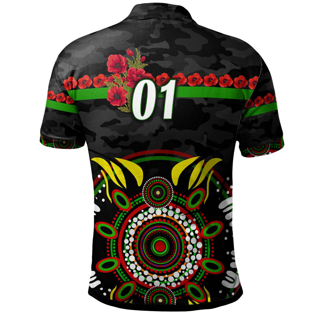 Australia Sydney Anzac Custom Polo Shirt - Poppies Rabbits and Aboriginal Inspired Polo Shirt - Vibe Hoodie Shop