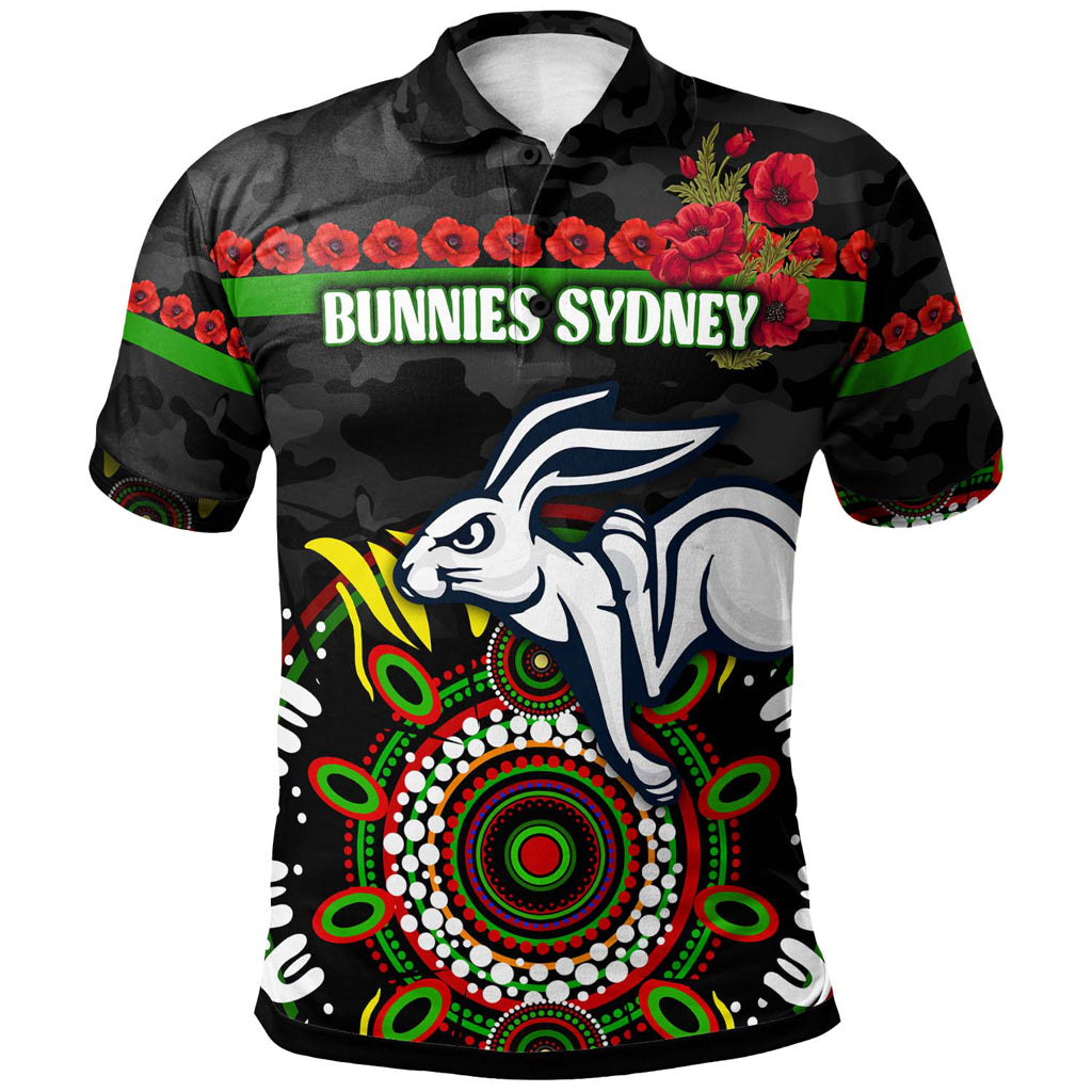 Australia Sydney Anzac Custom Polo Shirt - Poppies Rabbits and Aboriginal Inspired Polo Shirt - Vibe Hoodie Shop