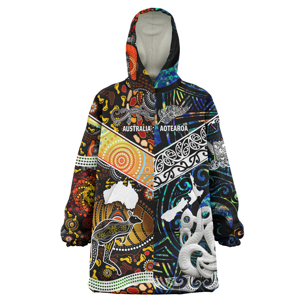 Australia Aboriginal Inspired Wearable Blanket Hoodie - Aotearoa and Australia Indigenous Culture Wearable Blanket Hoodie - Vibe Hoodie Shop