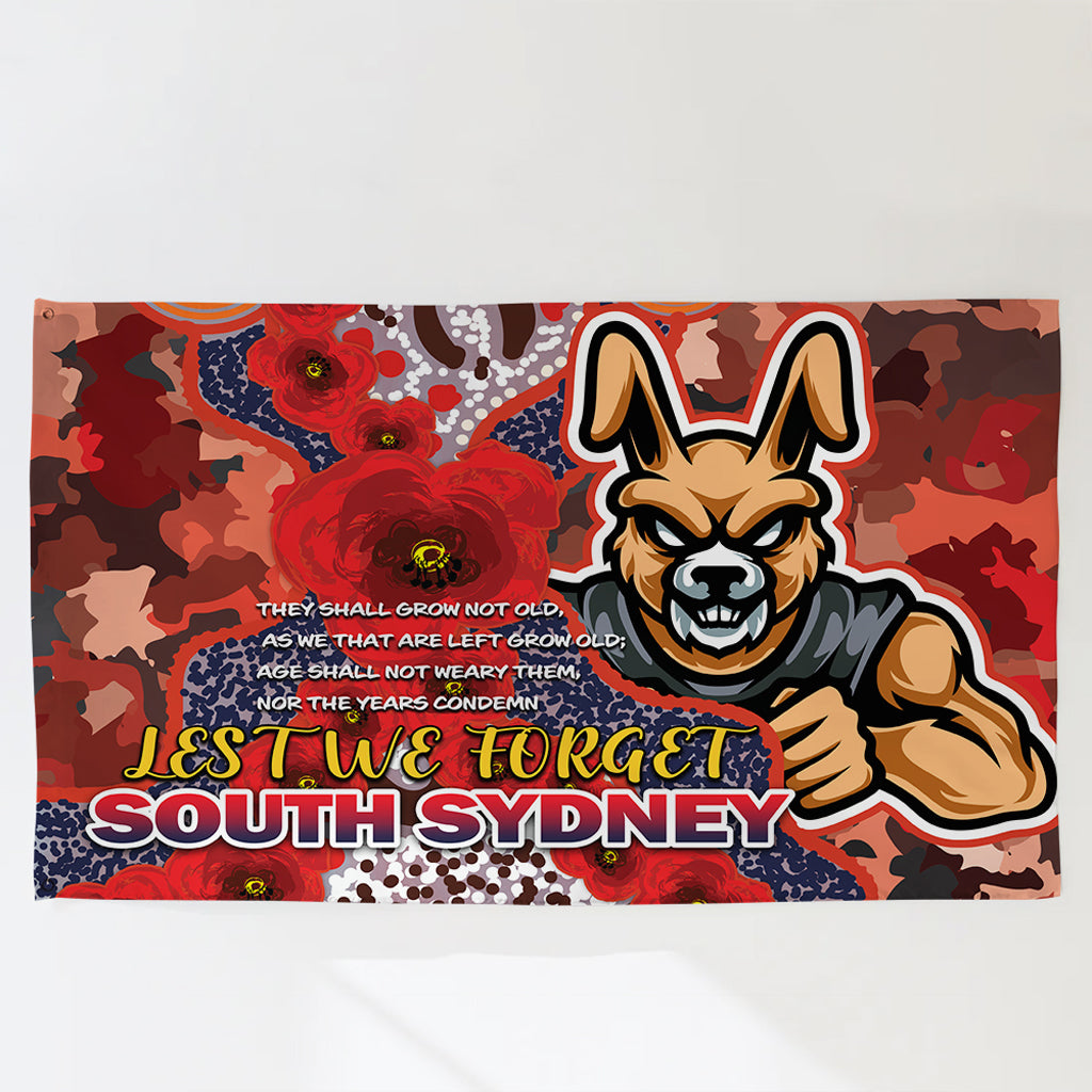 Australia South Sydney Anzac Flag - Custom Anzac Souths with Aboriginal Inspired Poppy Flowers Flag - Vibe Hoodie Shop