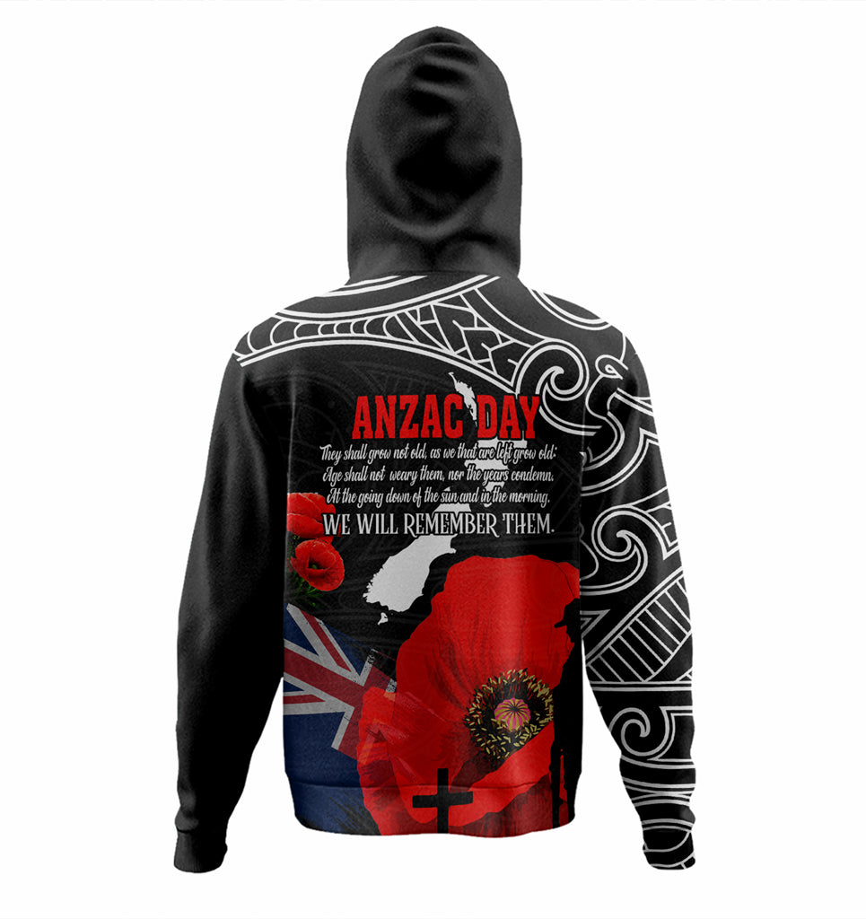 New Zealand Anzac Day Custom Hoodie - Maori New Zealand Anzac Day Poppies Hoodie - Vibe Hoodie Shop