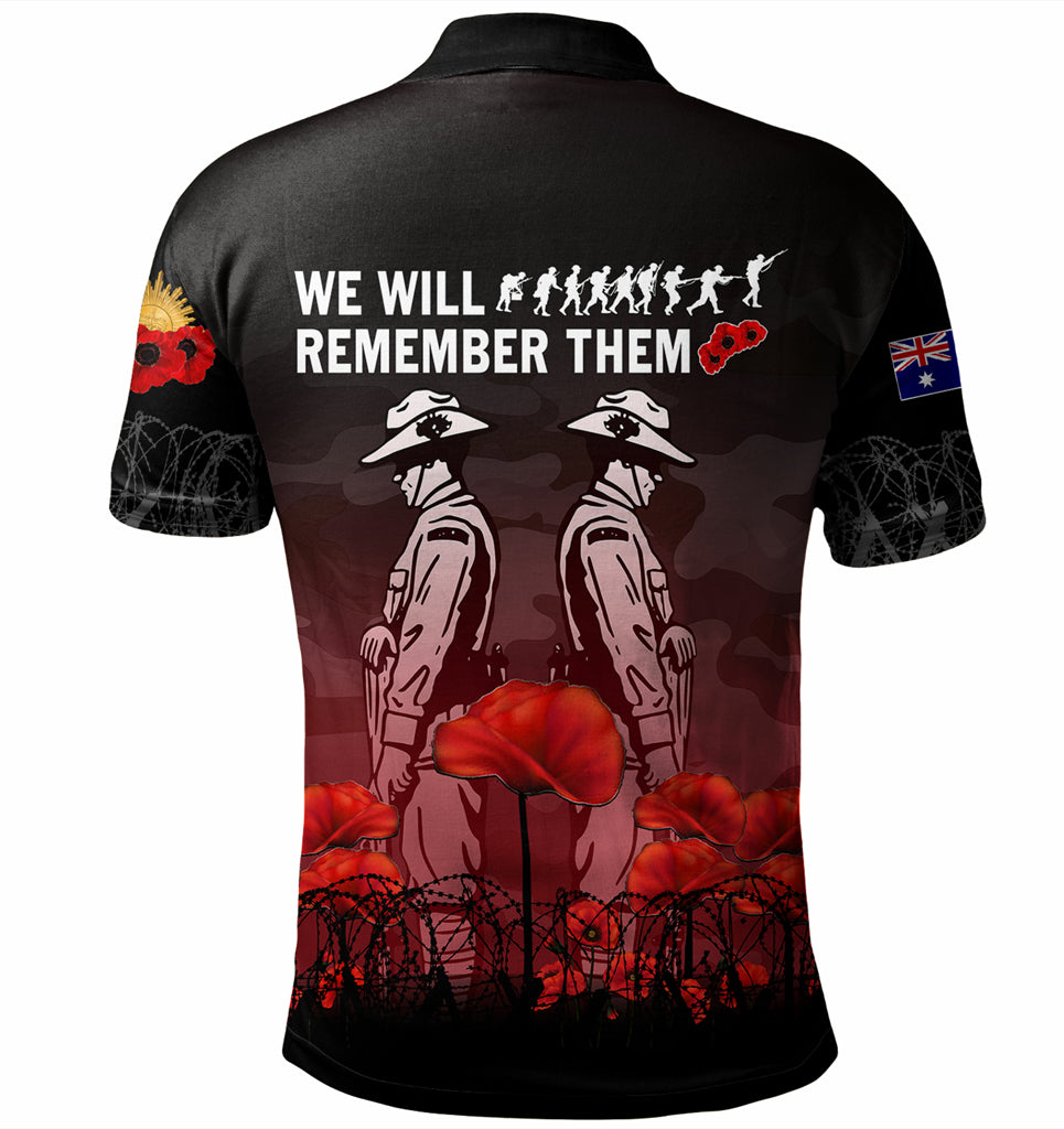 Australia Anzac Day Polo Shirt - Anzac Day Soldier We Will Remember Them Polo Shirt Red - Vibe Hoodie Shop