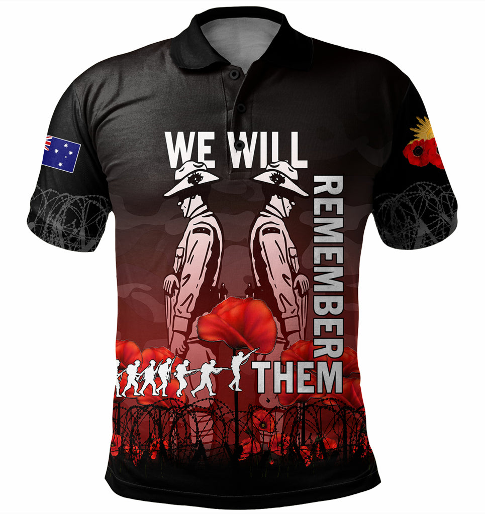 Australia Anzac Day Polo Shirt - Anzac Day Soldier We Will Remember Them Polo Shirt Red - Vibe Hoodie Shop