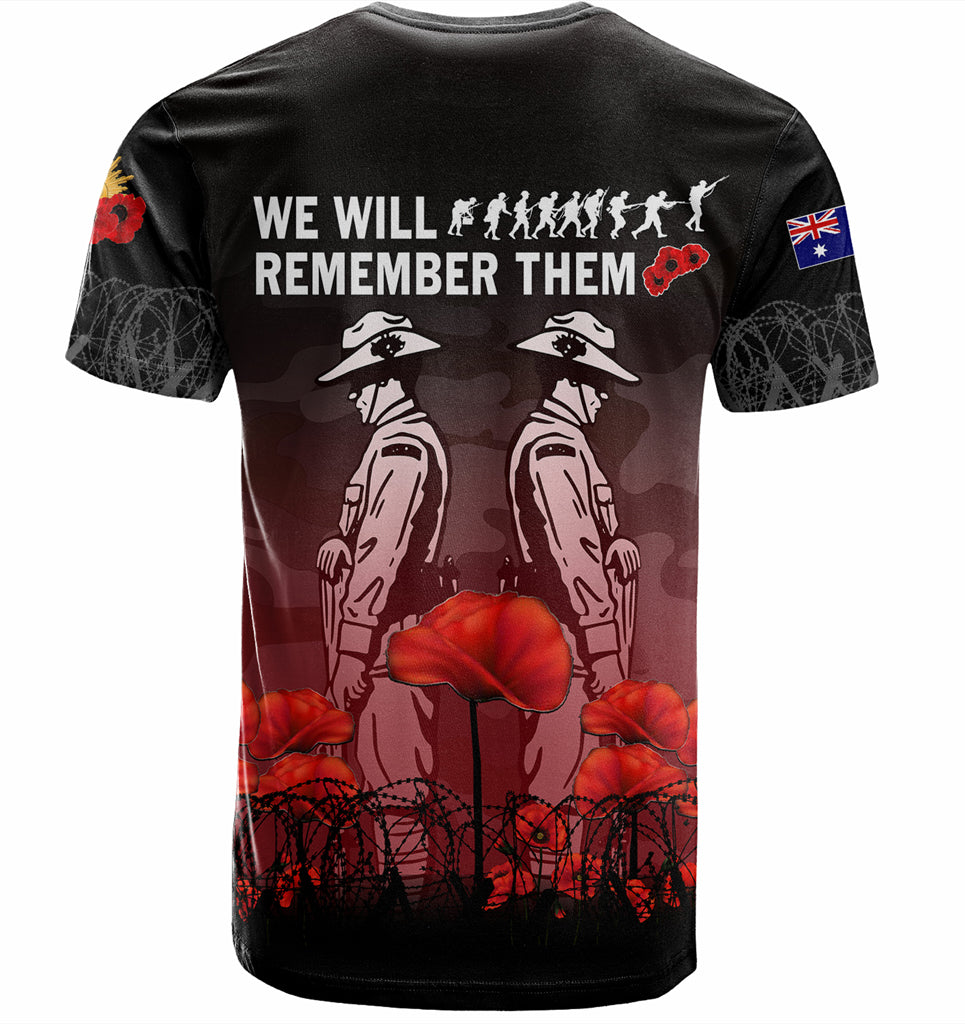 Australia Anzac Day T-shirt - Anzac Day Soldier We Will Remember Them T-shirt Red - Vibe Hoodie Shop