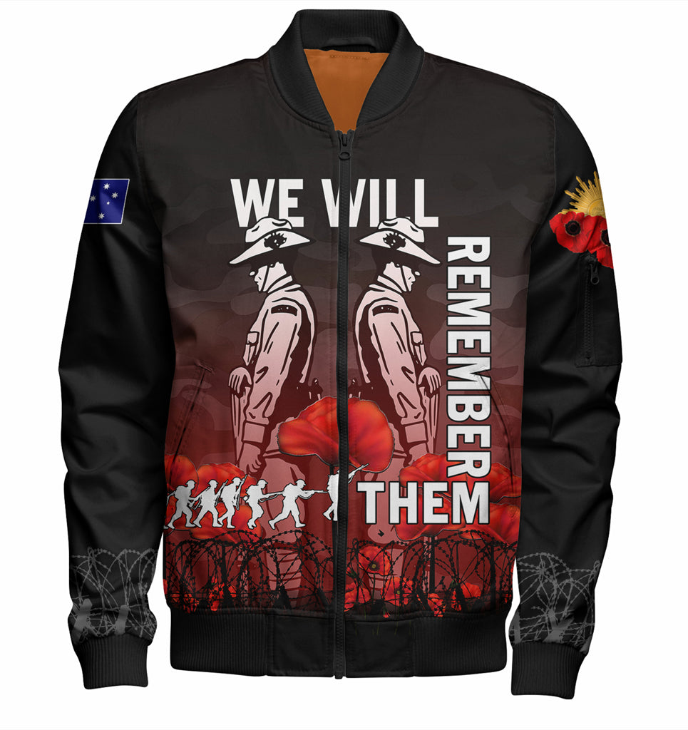 Australia Anzac Day Bomber Jacket - Anzac Day Soldier We Will Remember Them Bomber Jacket Red - Vibe Hoodie Shop