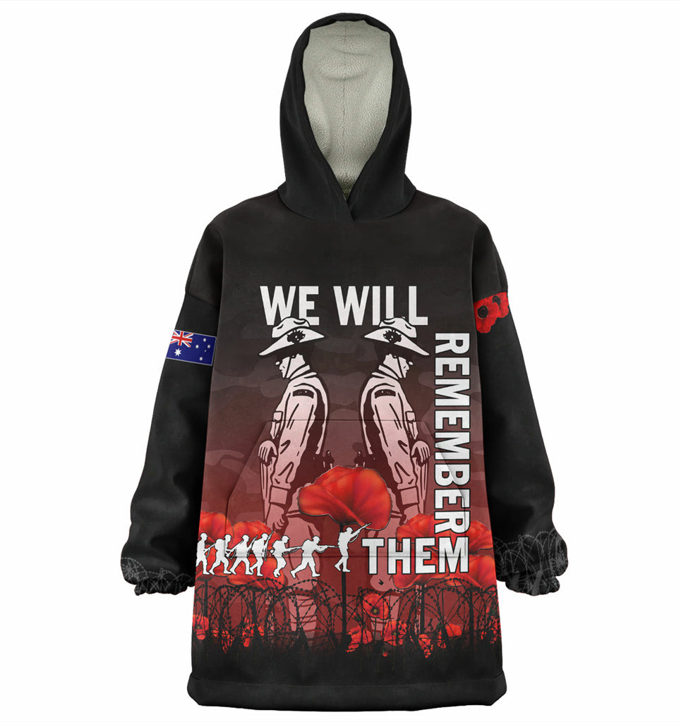 Australia Anzac Day Wearable Blanket Hoodie - Anzac Day Soldier We Will Remember Them Wearable Blanket Hoodie Red - Vibe Hoodie Shop