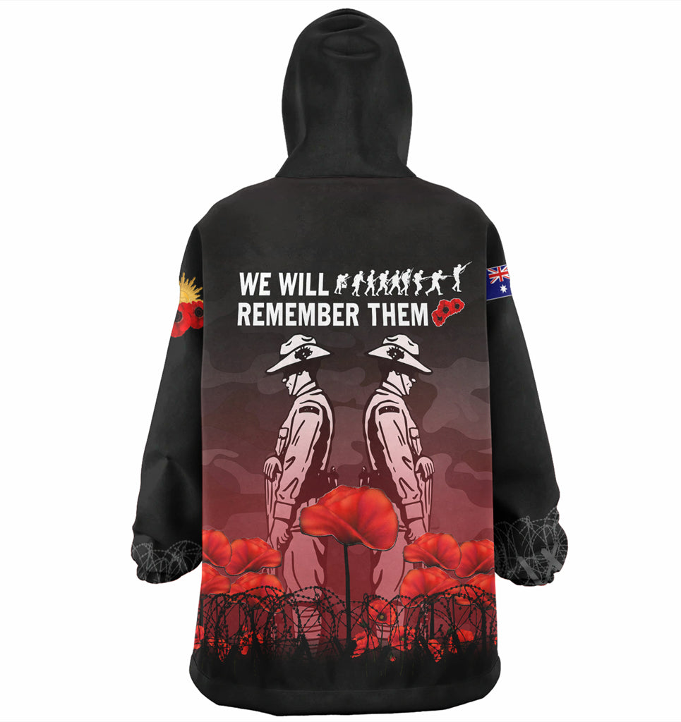 Australia Anzac Day Wearable Blanket Hoodie - Anzac Day Soldier We Will Remember Them Wearable Blanket Hoodie Red - Vibe Hoodie Shop