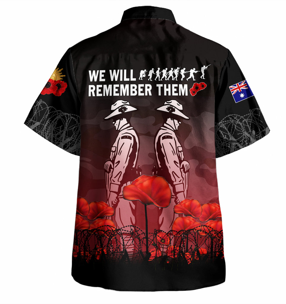 Australia Anzac Day Hawaiian Shirt - Anzac Day Soldier We Will Remember Them Shirt Red - Vibe Hoodie Shop