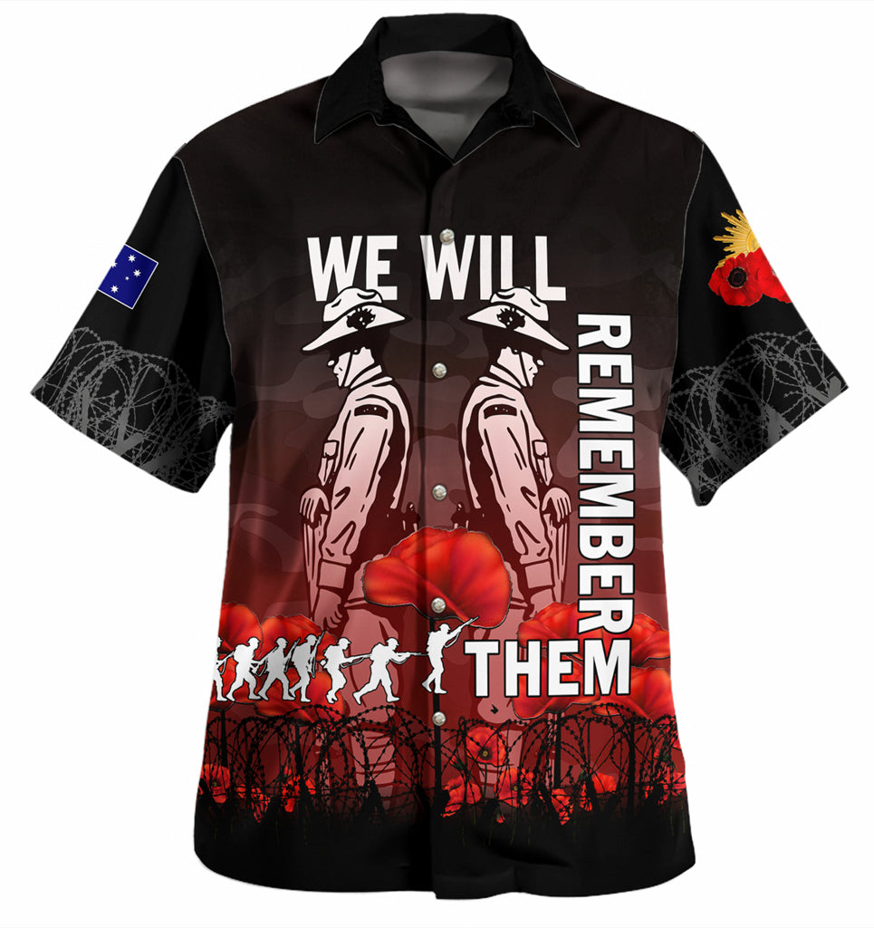 Australia Anzac Day Hawaiian Shirt - Anzac Day Soldier We Will Remember Them Shirt Red - Vibe Hoodie Shop