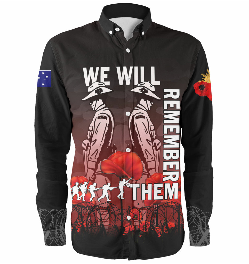 Australia Anzac Day Long Sleeve Shirt - Anzac Day Soldier We Will Remember Them Shirt Red - Vibe Hoodie Shop