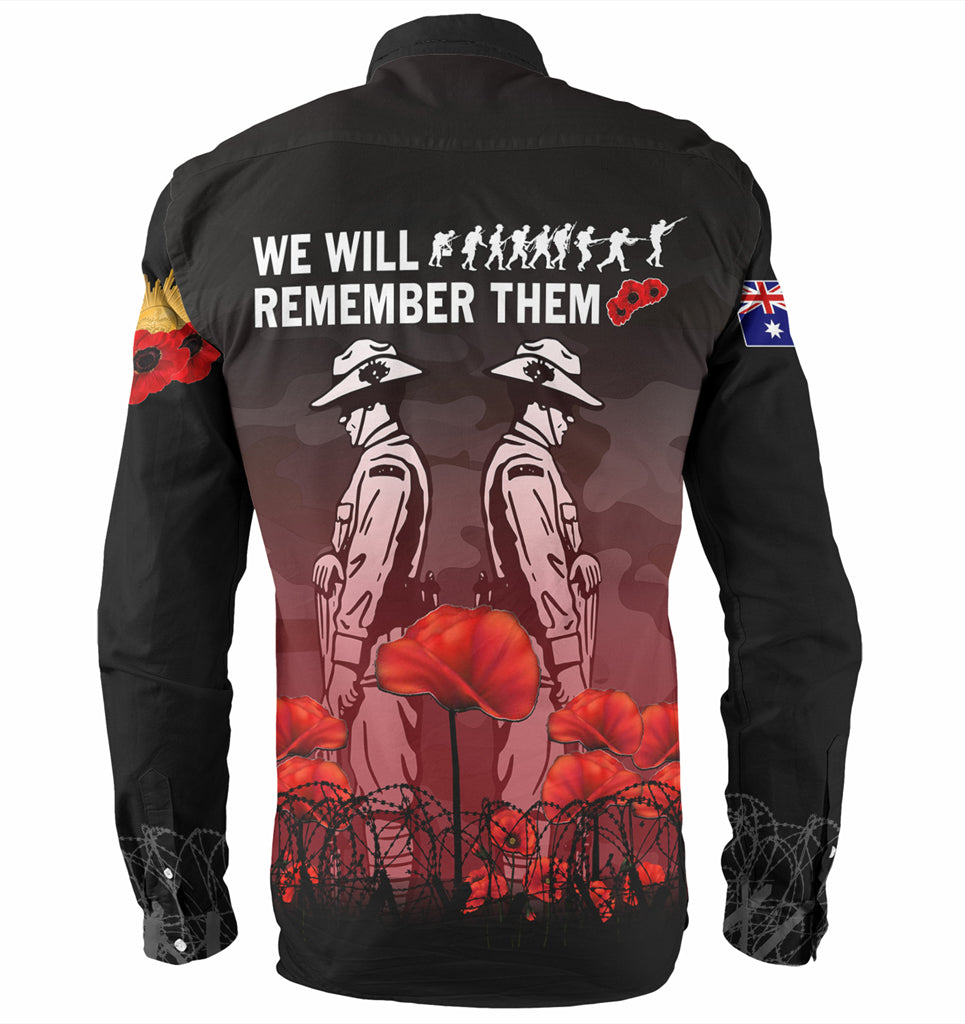 Australia Anzac Day Long Sleeve Shirt - Anzac Day Soldier We Will Remember Them Shirt Red - Vibe Hoodie Shop