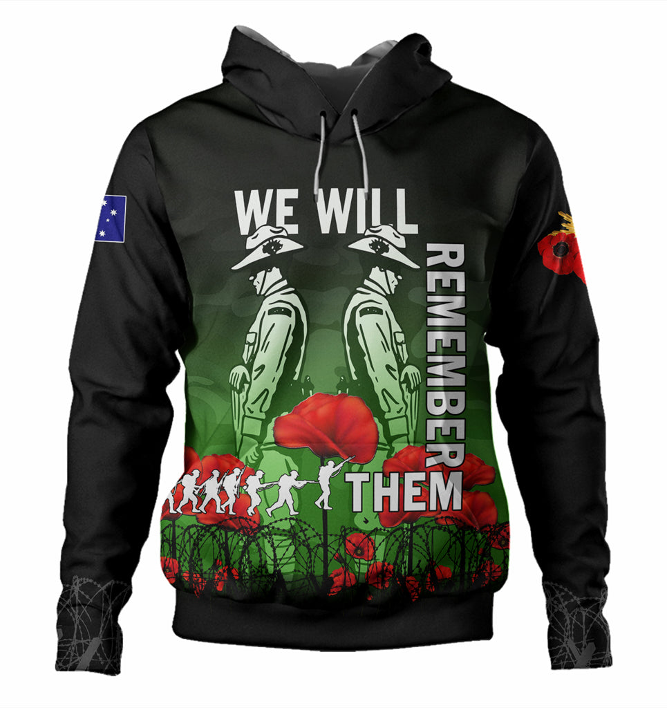 Australia Anzac Day Hoodie - Anzac Day Soldier We Will Remember Them Hoodie Green - Vibe Hoodie Shop