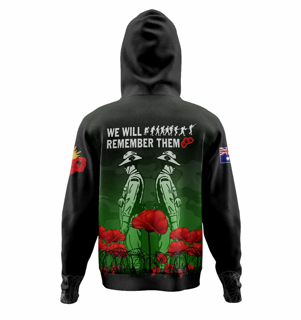 Australia Anzac Day Hoodie - Anzac Day Soldier We Will Remember Them Hoodie Green - Vibe Hoodie Shop