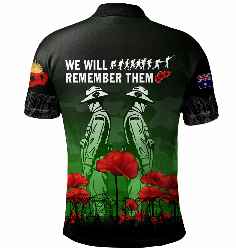 Australia Anzac Day Polo Shirt - Anzac Day Soldier We Will Remember Them Polo Shirt Green - Vibe Hoodie Shop