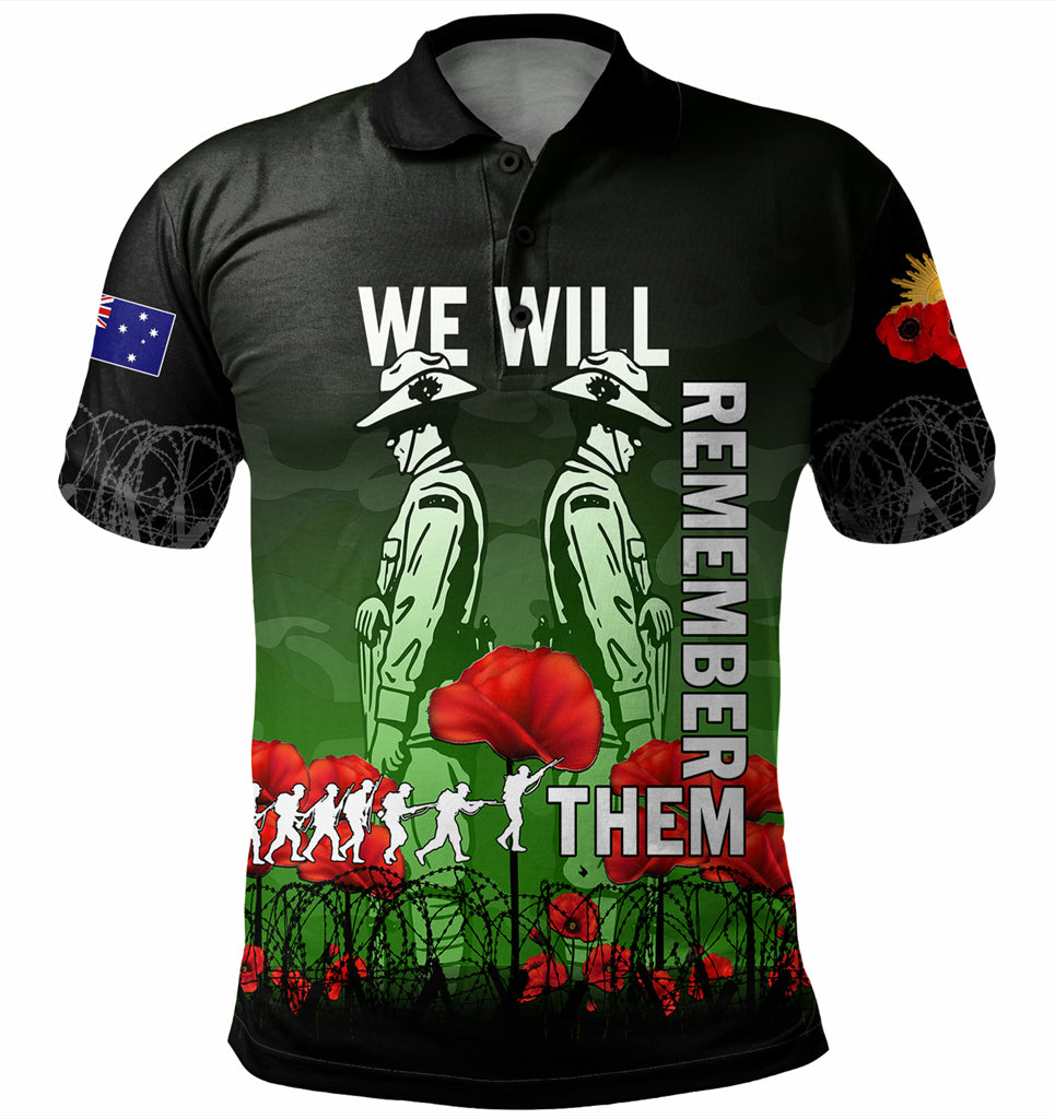 Australia Anzac Day Polo Shirt - Anzac Day Soldier We Will Remember Them Polo Shirt Green - Vibe Hoodie Shop