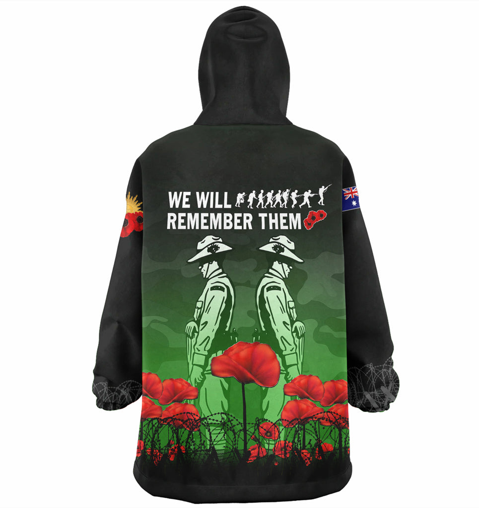 Australia Anzac Day Wearable Blanket Hoodie - Anzac Day Soldier We Will Remember Them Wearable Blanket Hoodie Green - Vibe Hoodie Shop