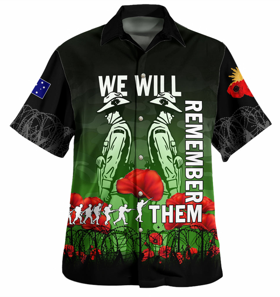 Australia Anzac Day Hawaiian Shirt - Anzac Day Soldier We Will Remember Them Shirt Green - Vibe Hoodie Shop