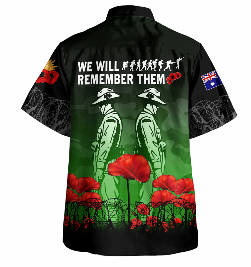 Australia Anzac Day Hawaiian Shirt - Anzac Day Soldier We Will Remember Them Shirt Green - Vibe Hoodie Shop