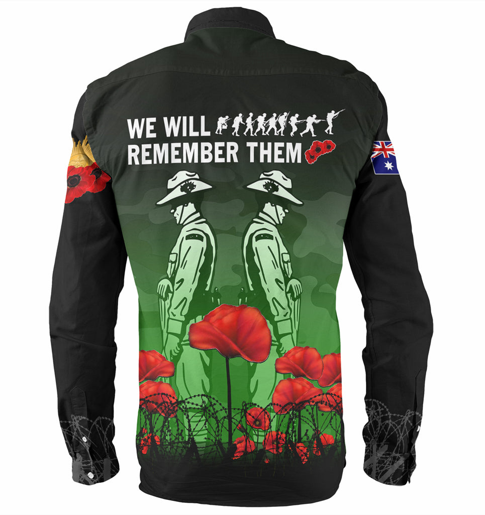 Australia Anzac Day Long Sleeve Shirt - Anzac Day Soldier We Will Remember Them Shirt Green - Vibe Hoodie Shop