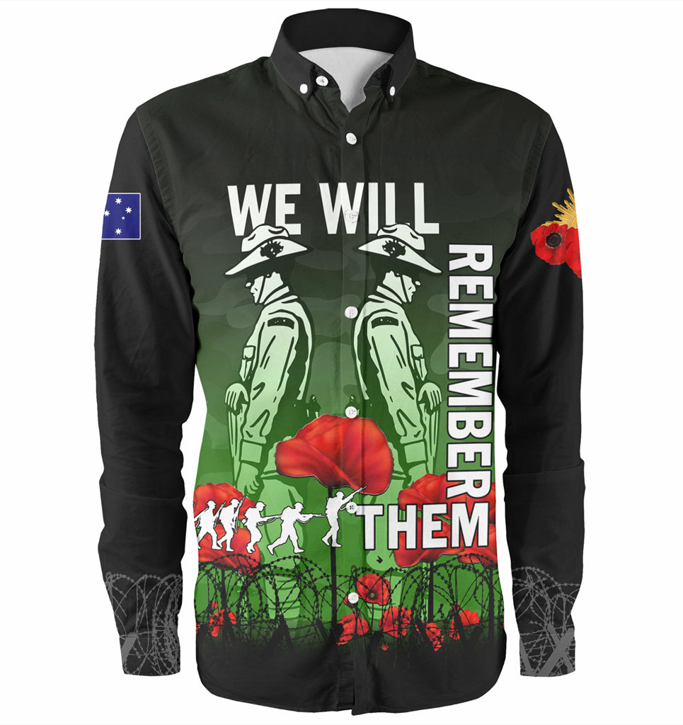 Australia Anzac Day Long Sleeve Shirt - Anzac Day Soldier We Will Remember Them Shirt Green - Vibe Hoodie Shop