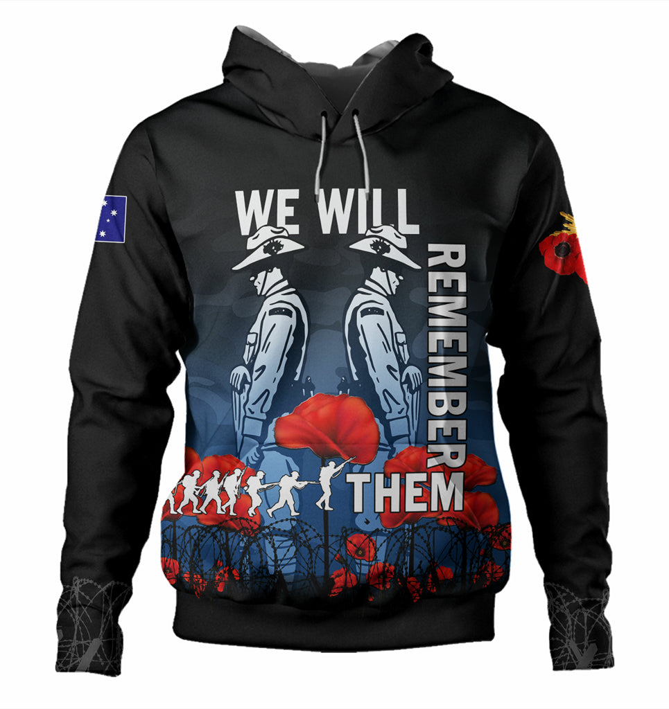 Australia Anzac Day Hoodie - Anzac Day Soldier We Will Remember Them Hoodie Blue - Vibe Hoodie Shop