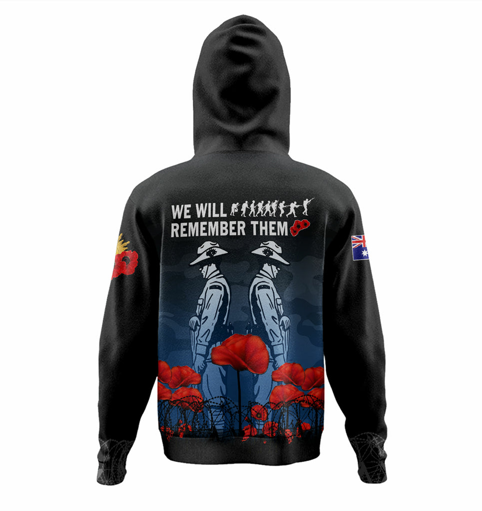 Australia Anzac Day Hoodie - Anzac Day Soldier We Will Remember Them Hoodie Blue - Vibe Hoodie Shop