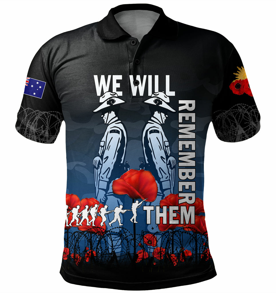 Australia Anzac Day Polo Shirt - Anzac Day Soldier We Will Remember Them Polo Shirt Blue - Vibe Hoodie Shop