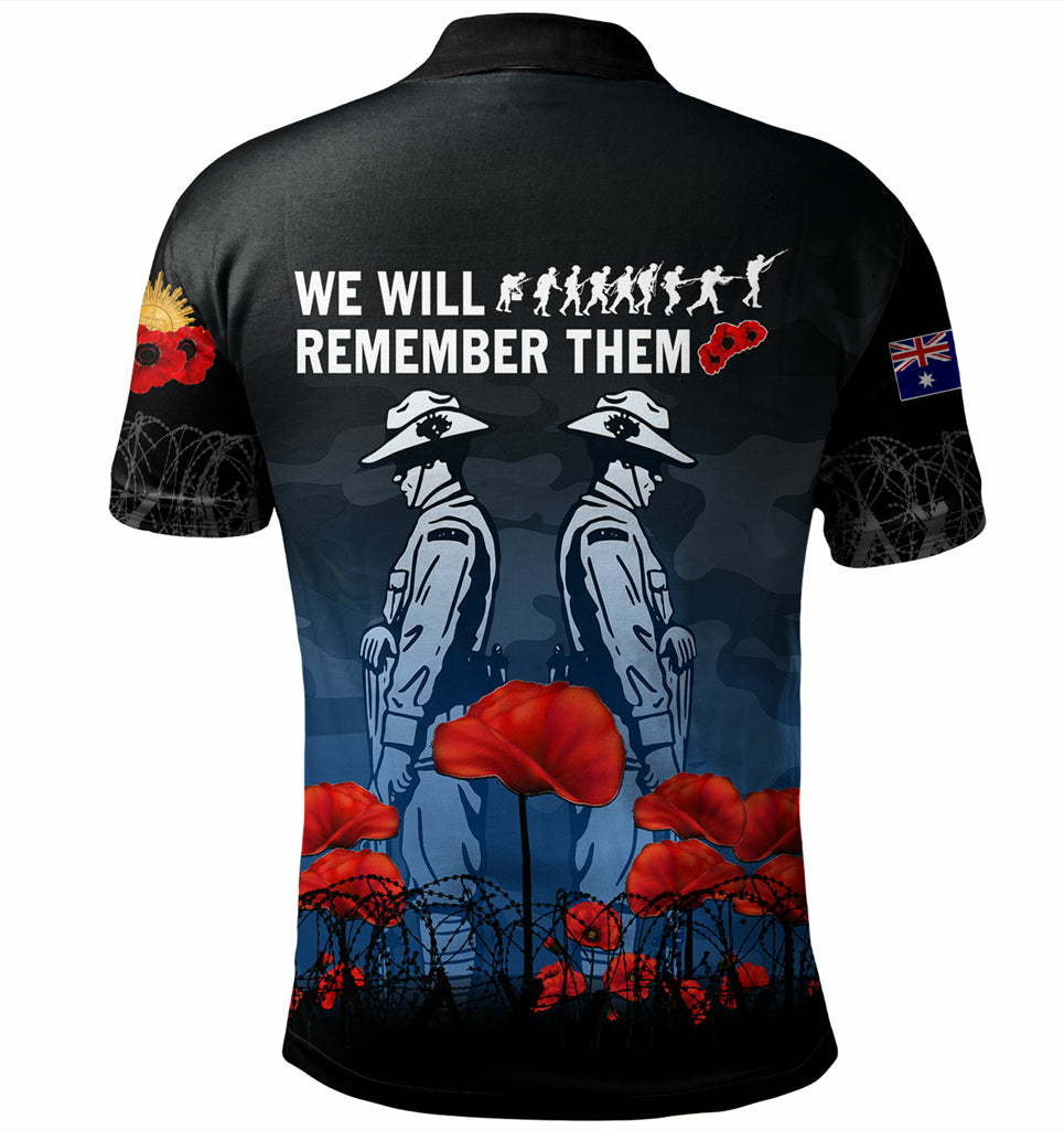 Australia Anzac Day Polo Shirt - Anzac Day Soldier We Will Remember Them Polo Shirt Blue - Vibe Hoodie Shop