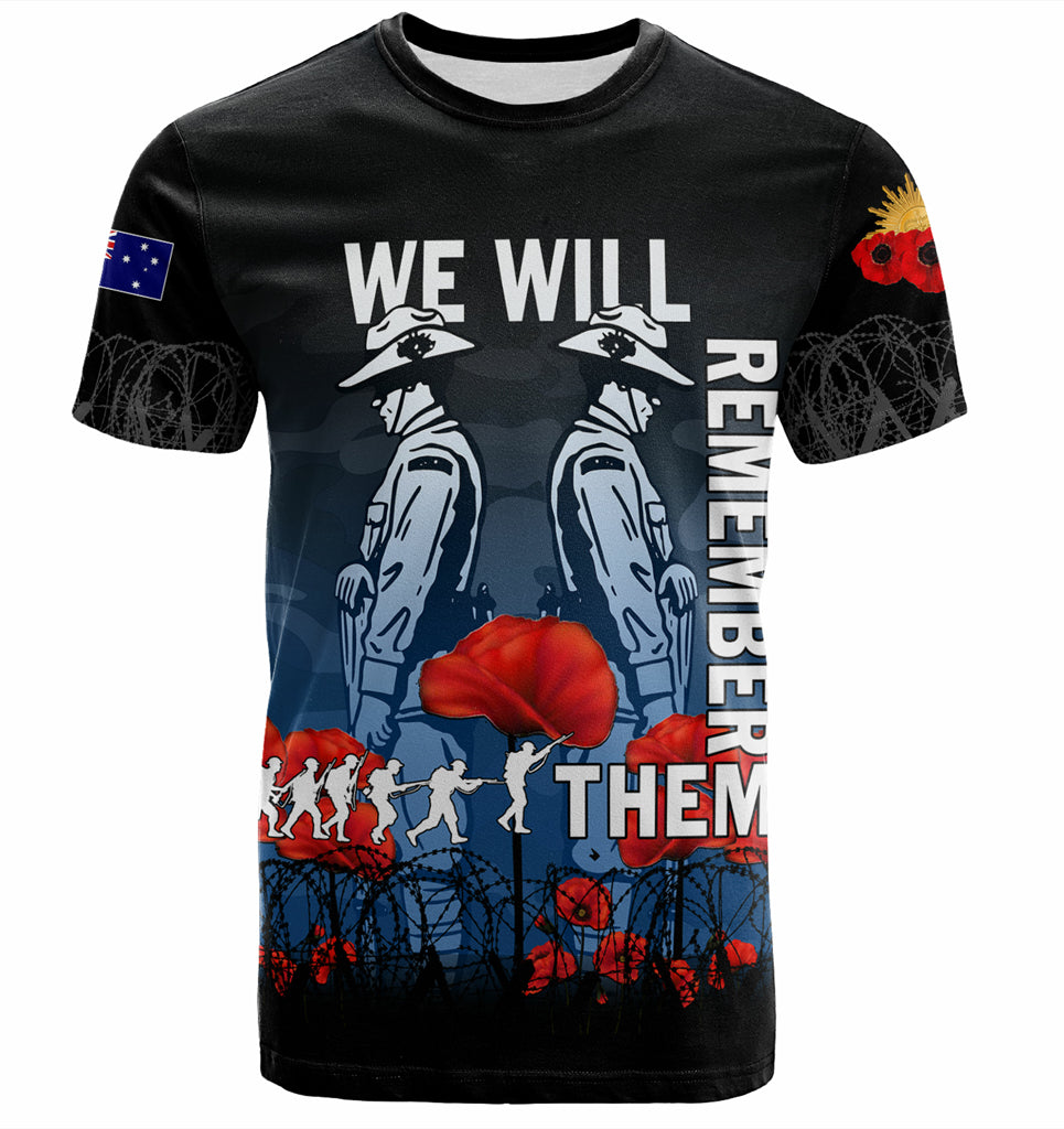 Australia Anzac Day T-shirt - Anzac Day Soldier We Will Remember Them T-shirt Blue - Vibe Hoodie Shop