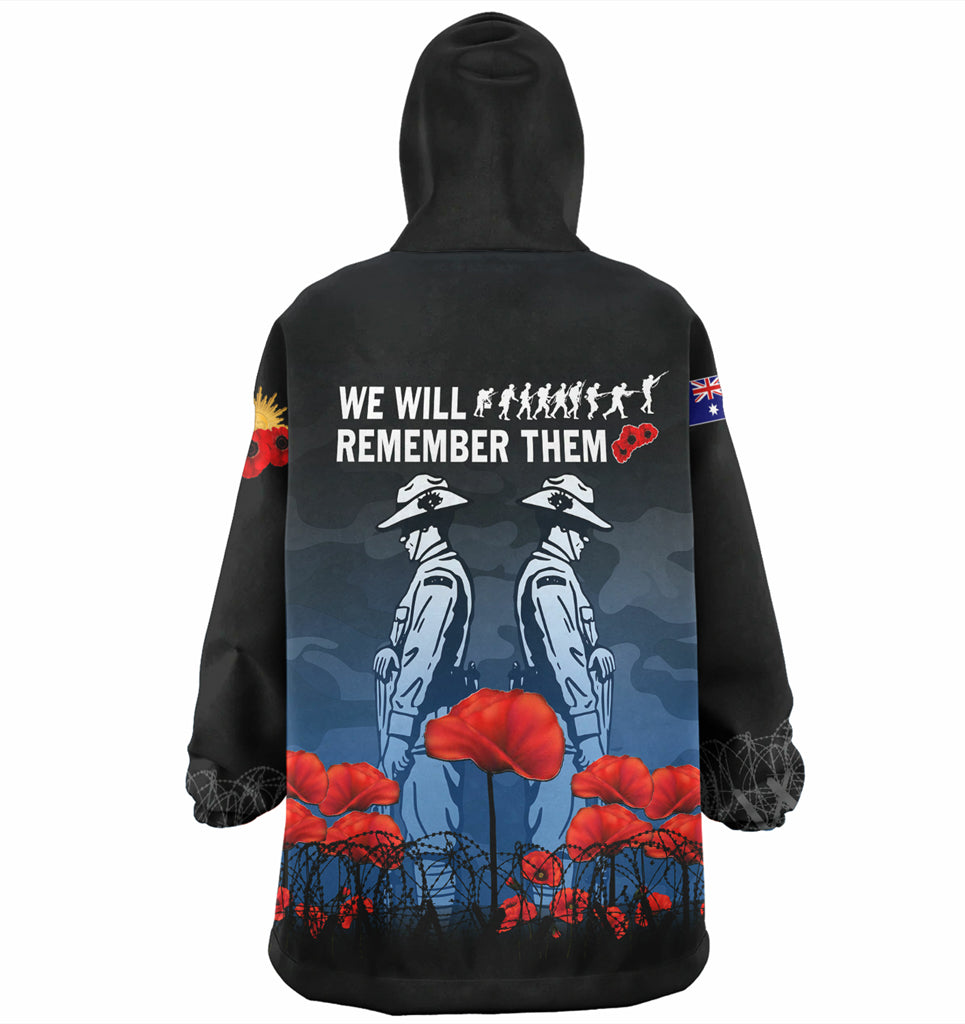 Australia Anzac Day Wearable Blanket Hoodie - Anzac Day Soldier We Will Remember Them Wearable Blanket Hoodie Blue - Vibe Hoodie Shop